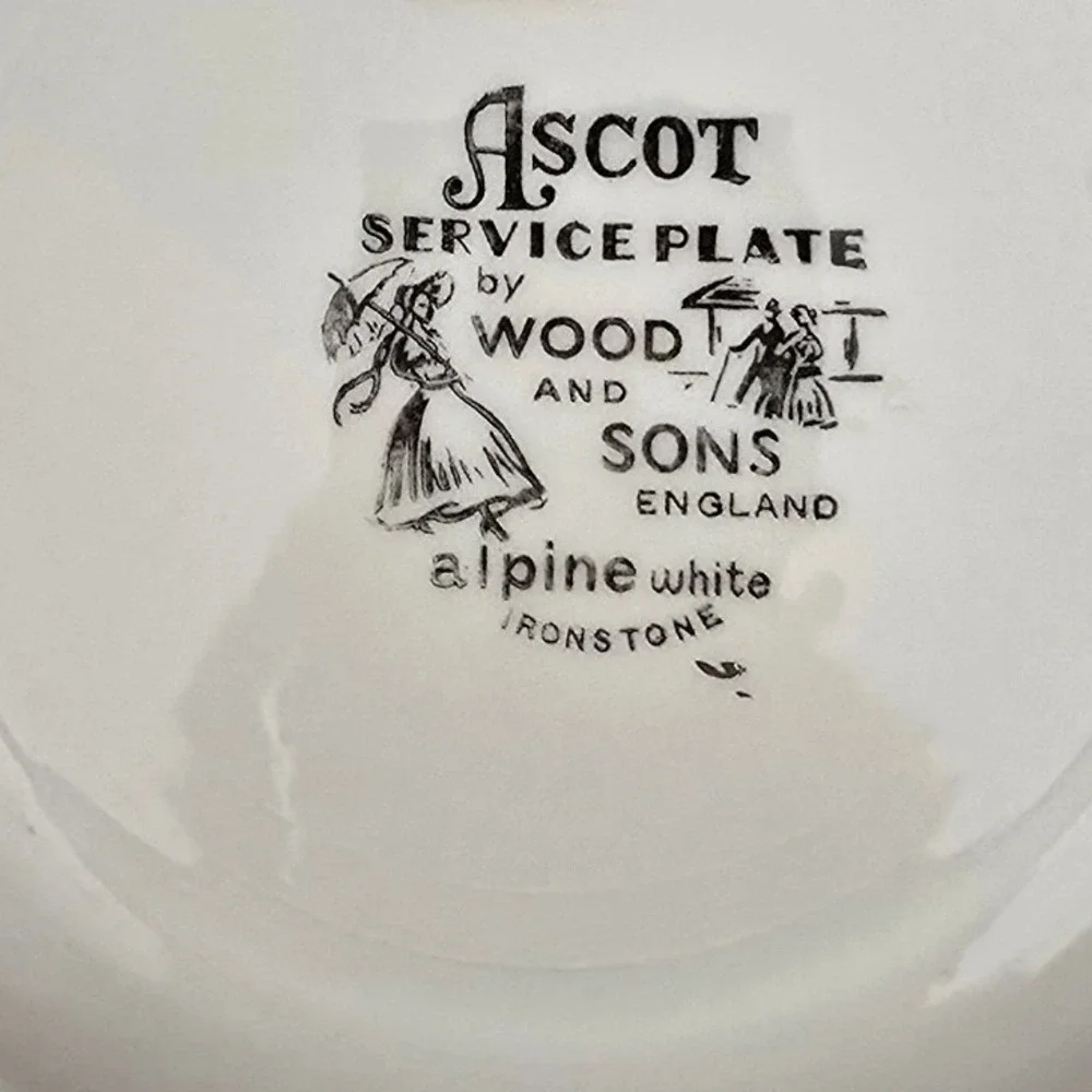 Wood and Sons Ascot Service Plate Alpine White Ironstone English Village‎ Scene